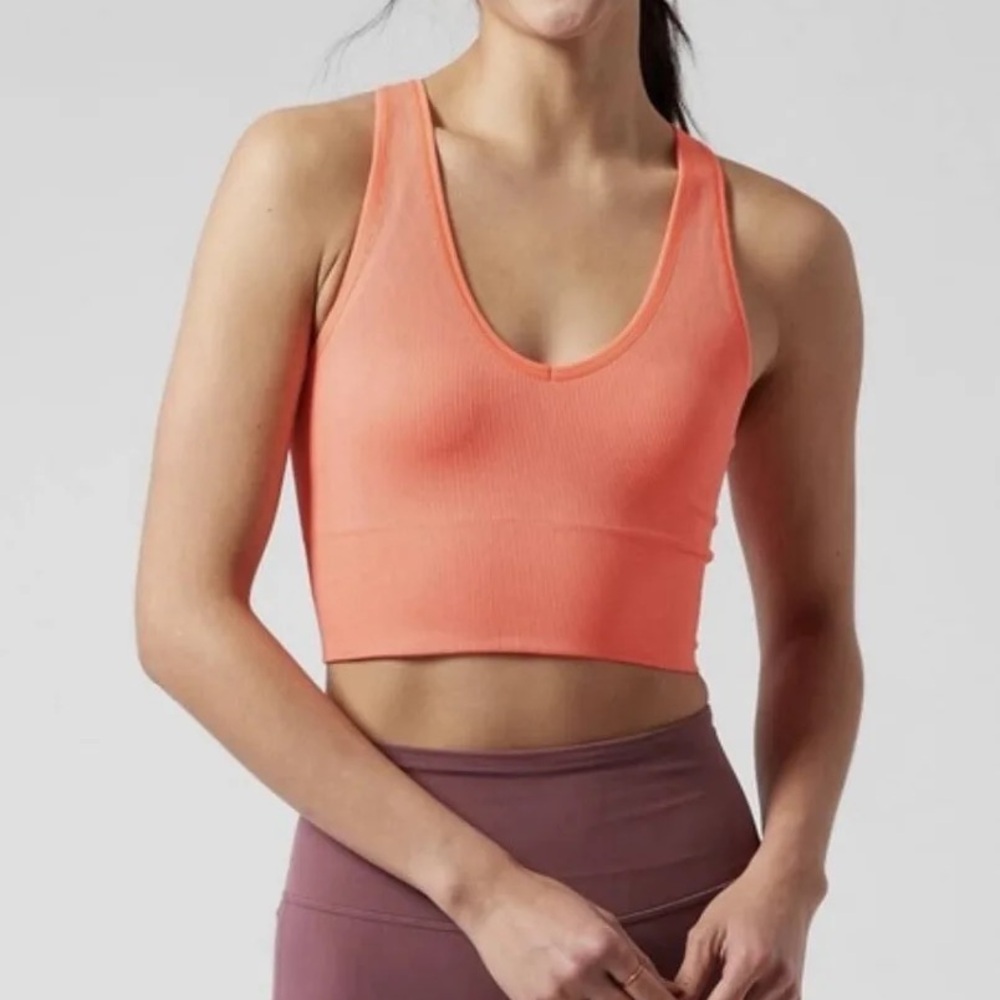 Athleta Aurora Coral Seamless Ribbed V Neck Crop Top